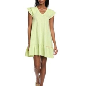 Lisa Todd Free Frills V Neck Tiered Hem T-Shirt Dress Shift Neon YellowSize S
